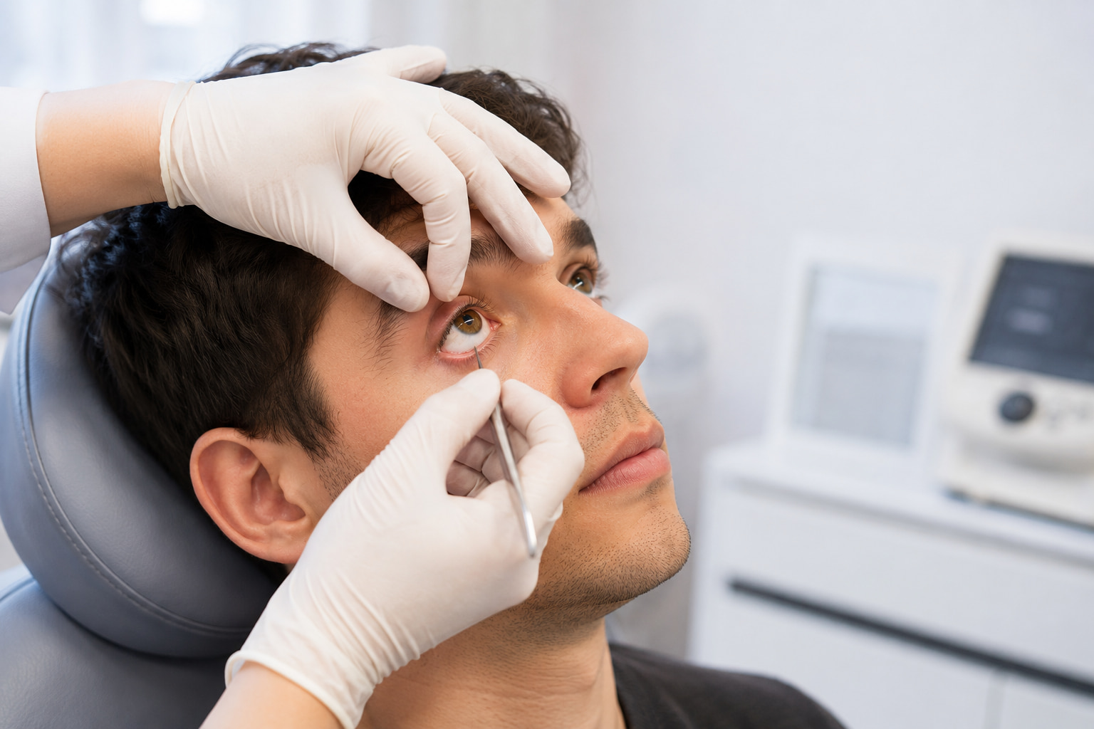 Removal of a foreign object during an emergency eye examination